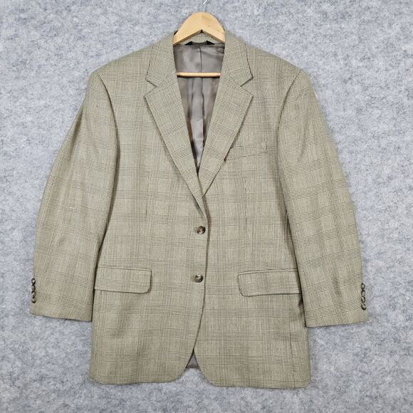 Jos A Bank Men's Size 42R Beige Windowpane‎ Blazer/Sport Coat/Suit Jacket SPOT - Picture 1 of 16